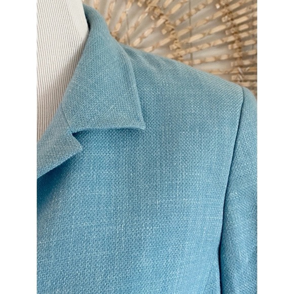 Linen Blazer AKRIS For Bergdorf Goodman Cashmere Linen Aqua Blue Blazer Size 14 - Picture 5 of 11